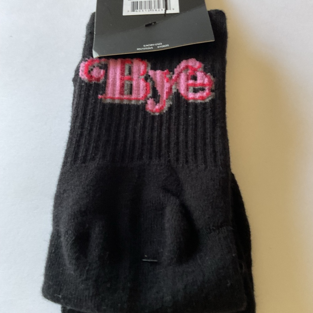 K BELL WOMENS GRAPHIC COTTON SOCKS HI BYE BLACK PINK OS NWT